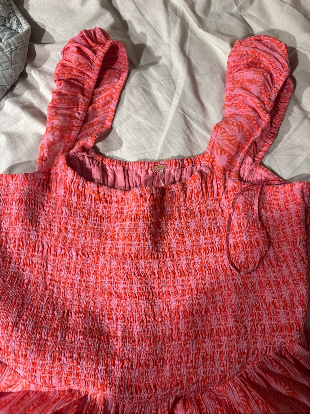 Free People Coral Pink Smocked Sundress with Ruffled Straps - Picture 2 of 2